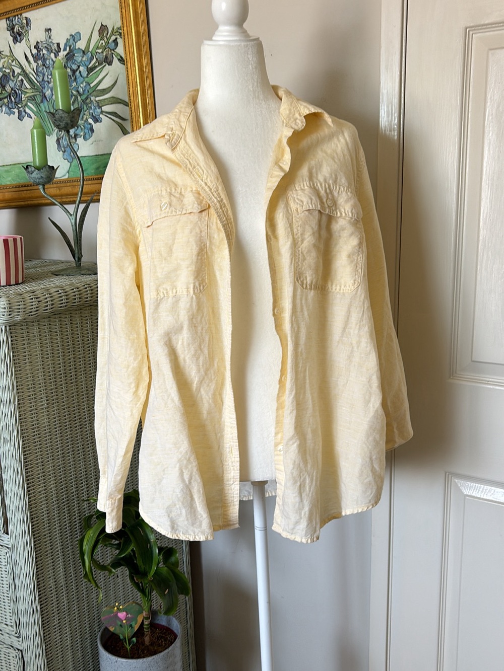 Light Yellow Linen-Blend button down Shirt